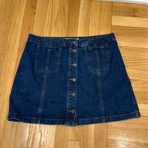 Dark Blue Denim Button-Front Mini Skirt Moto Bikercore grunge